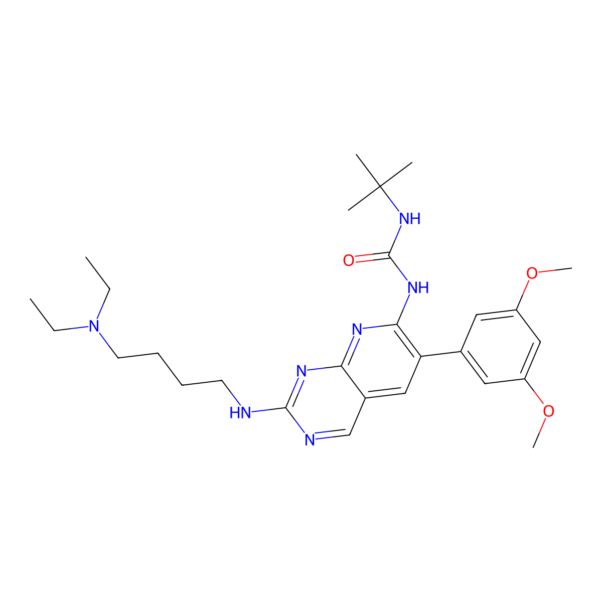 N-(2-((4-(Diethylamino)butyl)amino)-6-(3,5-dimethoxyphenyl)pyrido(2,3-d)pyrimidin-7-yl)-N'-(1,1-dimethylethyl)urea molecular structure, CAS 1794979-29-5