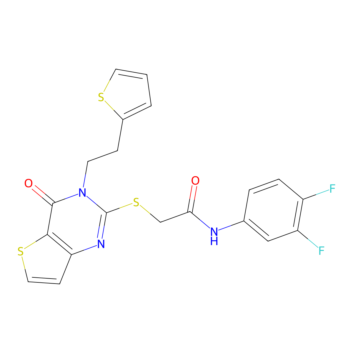 N-(3,4-difluorophenyl)-2-({4-oxo-3-[2-(thiophen-2-yl)ethyl]-3H,4H-thieno[3,2-d]pyrimidin-2-yl}sulfanyl)acetamide molecular structure, CAS 1794983-97-3