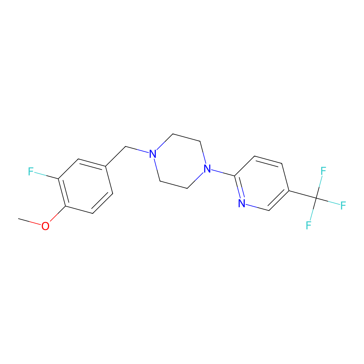 1-[(3-Fluoro-4-methoxyphenyl)methyl]-4-[5-(trifluoromethyl)pyridin-2-yl]piperazine molecular structure, CAS 1794999-59-9