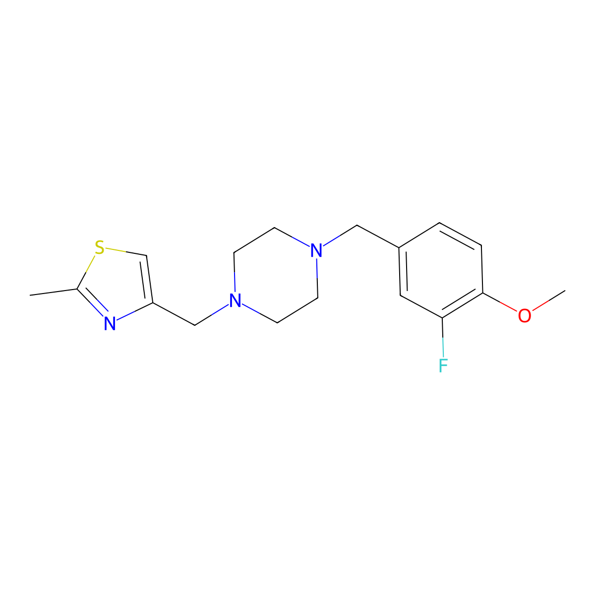 1-[(3-Fluoro-4-methoxyphenyl)methyl]-4-[(2-methyl-1,3-thiazol-4-yl)methyl]piperazine molecular structure, CAS 1795012-83-7