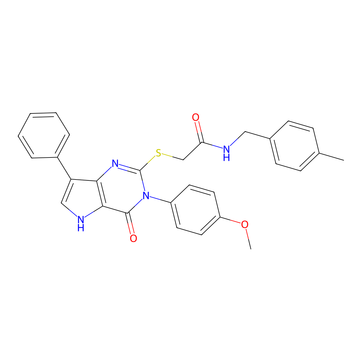 2-{[3-(4-methoxyphenyl)-4-oxo-7-phenyl-3H,4H,5H-pyrrolo[3,2-d]pyrimidin-2-yl]sulfanyl}-N-[(4-methylphenyl)methyl]acetamide molecular structure, CAS 1795029-81-0