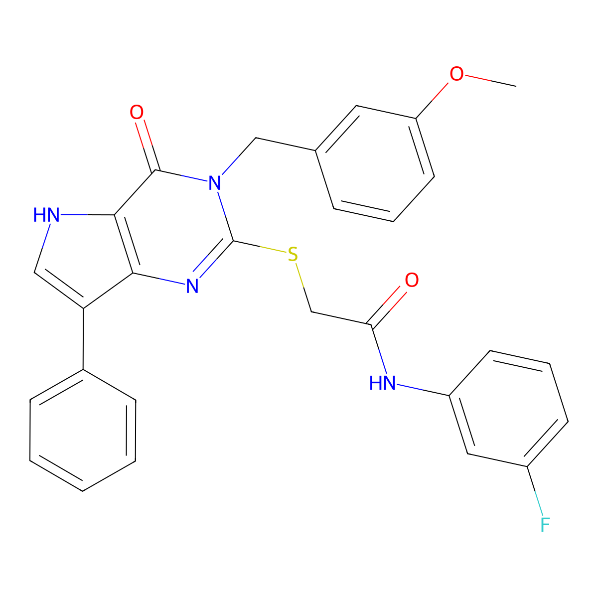 N-(3-fluorophenyl)-2-({3-[(3-methoxyphenyl)methyl]-4-oxo-7-phenyl-3H,4H,5H-pyrrolo[3,2-d]pyrimidin-2-yl}sulfanyl)acetamide molecular structure, CAS 1795035-77-6