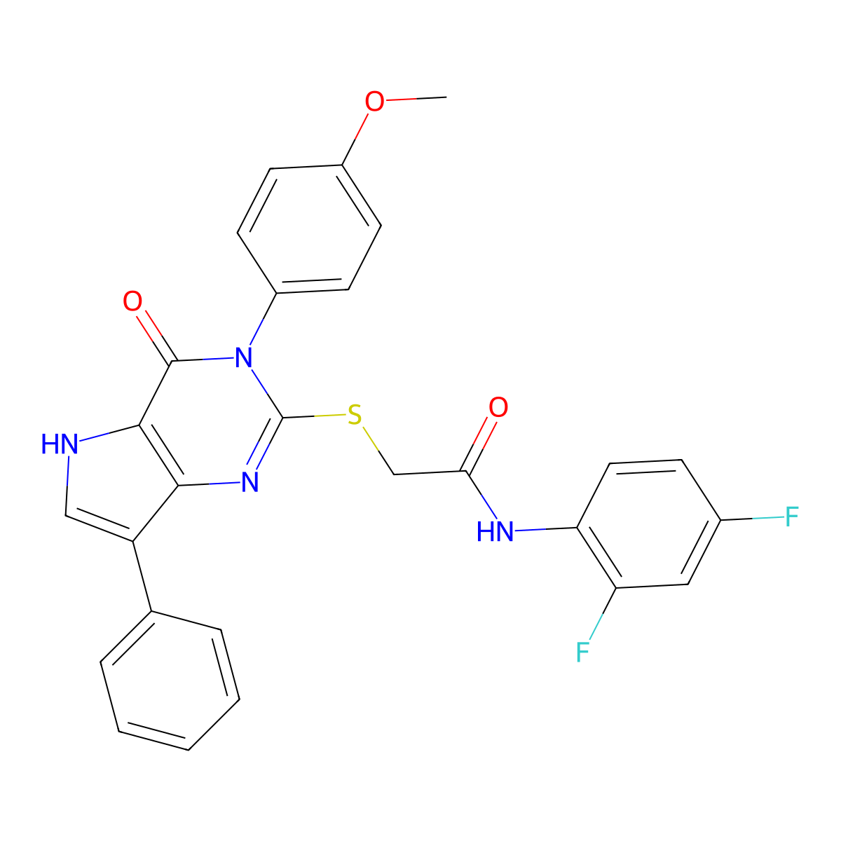 N-(2,4-difluorophenyl)-2-{[3-(4-methoxyphenyl)-4-oxo-7-phenyl-3H,4H,5H-pyrrolo[3,2-d]pyrimidin-2-yl]sulfanyl}acetamide molecular structure, CAS 1795035-98-1