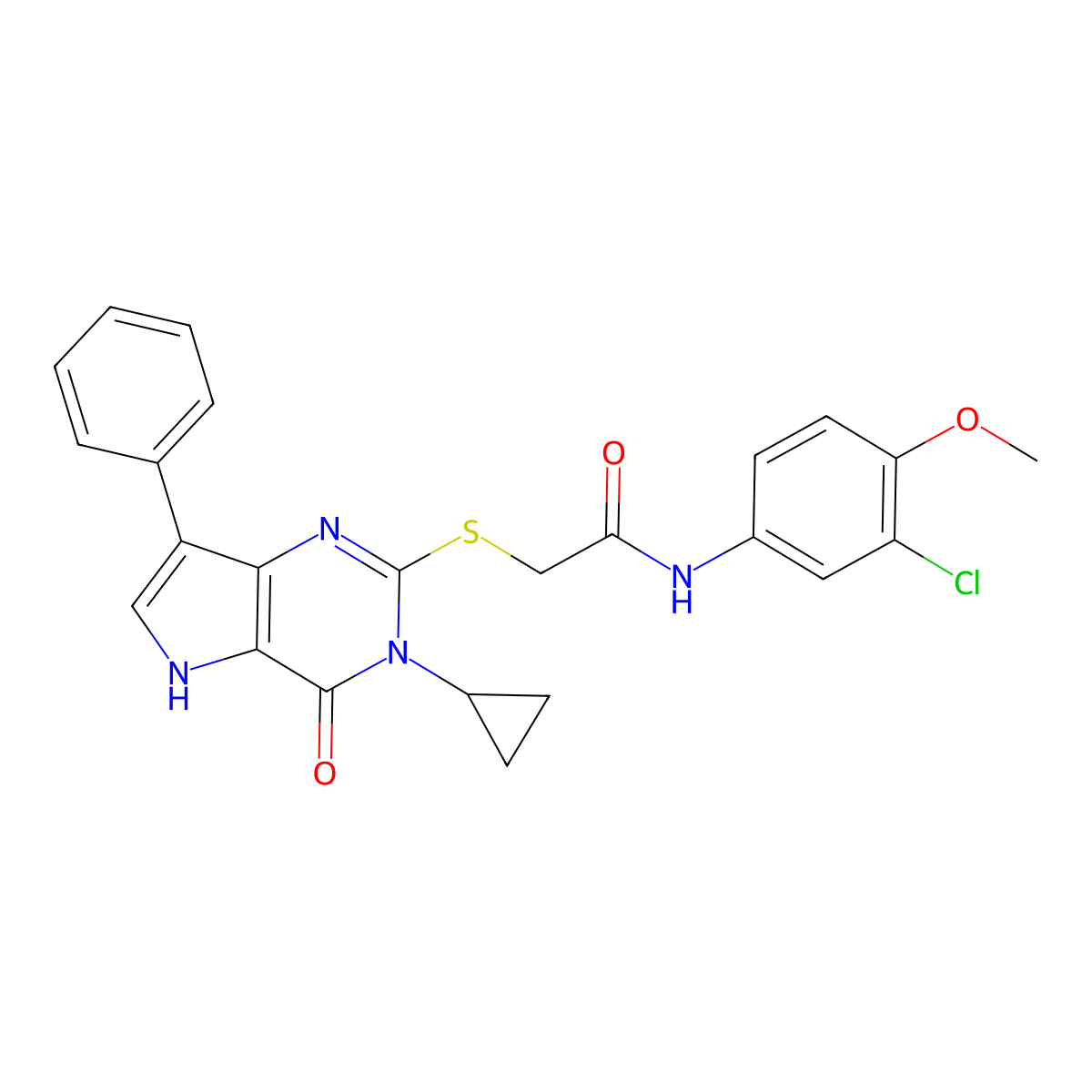 N-(3-chloro-4-methoxyphenyl)-2-((3-cyclopropyl-4-oxo-7-phenyl-4,5-dihydro-3H-pyrrolo[3,2-d]pyrimidin-2-yl)thio)acetamide molecular structure, CAS 1795036-08-6
