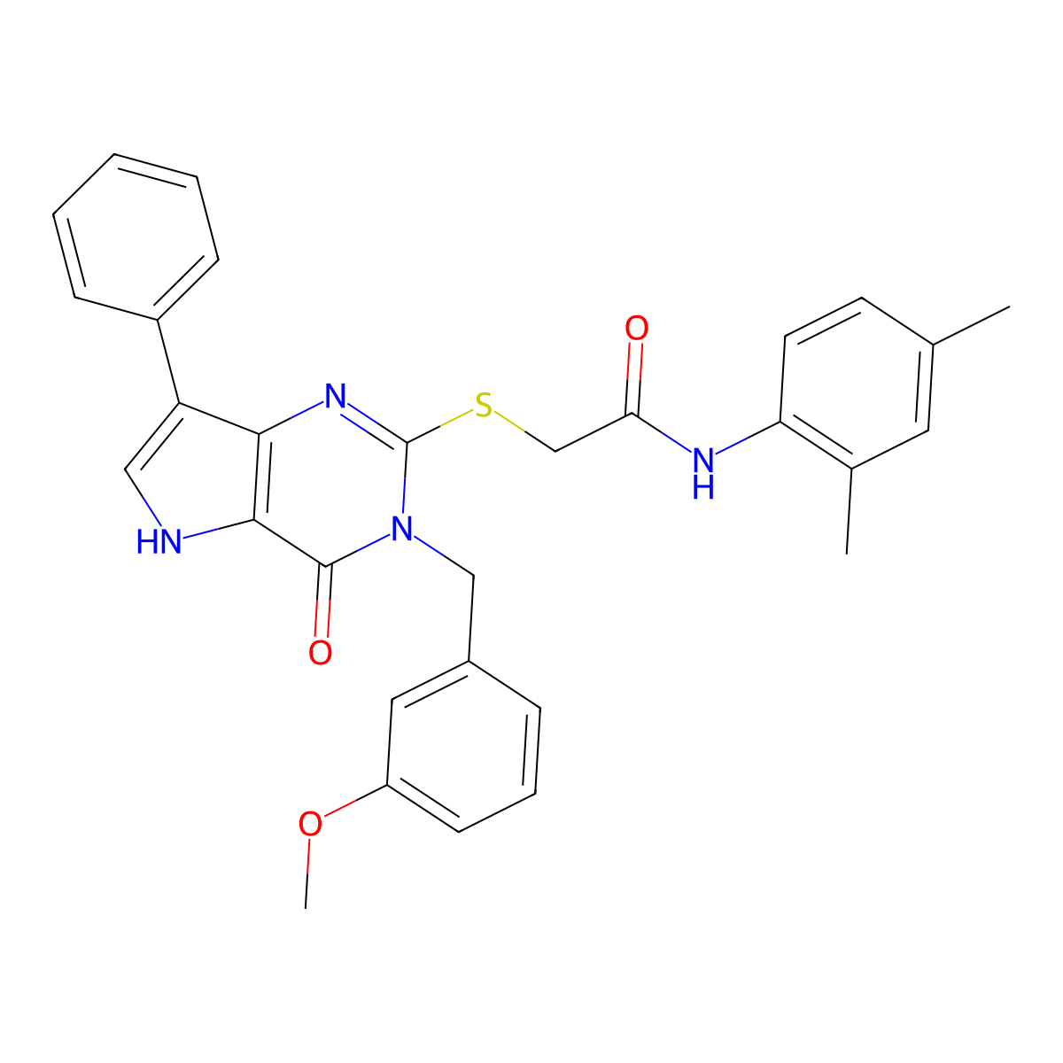 N-(2,4-dimethylphenyl)-2-({3-[(3-methoxyphenyl)methyl]-4-oxo-7-phenyl-3H,4H,5H-pyrrolo[3,2-d]pyrimidin-2-yl}sulfanyl)acetamide molecular structure, CAS 1795063-59-0
