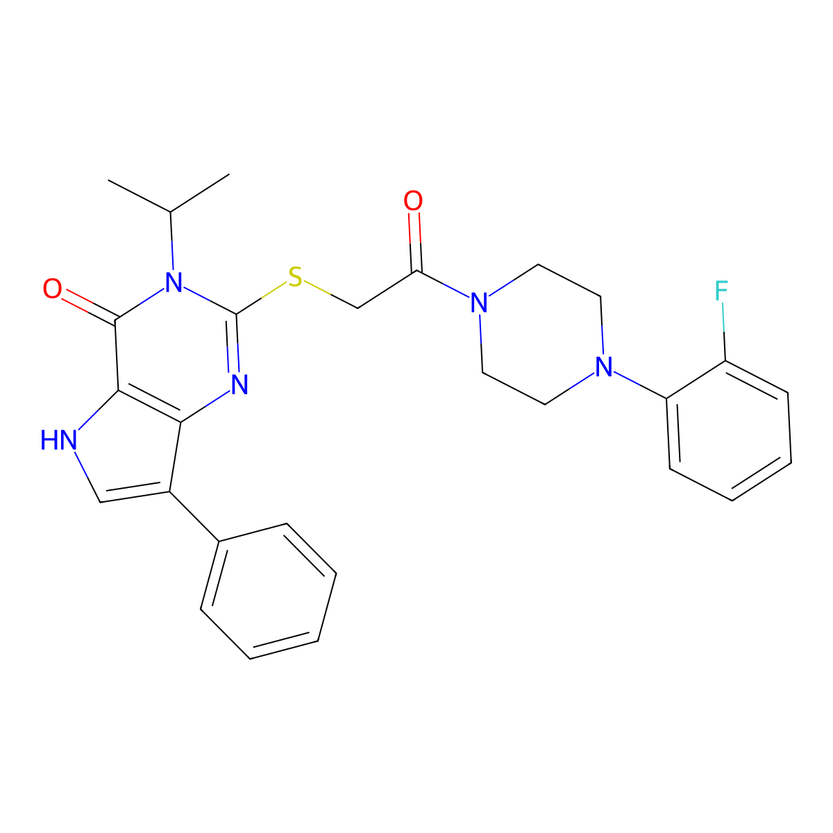2-((2-(4-(2-fluorophenyl)piperazin-1-yl)-2-oxoethyl)thio)-3-isopropyl-7-phenyl-3H-pyrrolo[3,2-d]pyrimidin-4(5H)-one molecular structure, CAS 1795063-65-8