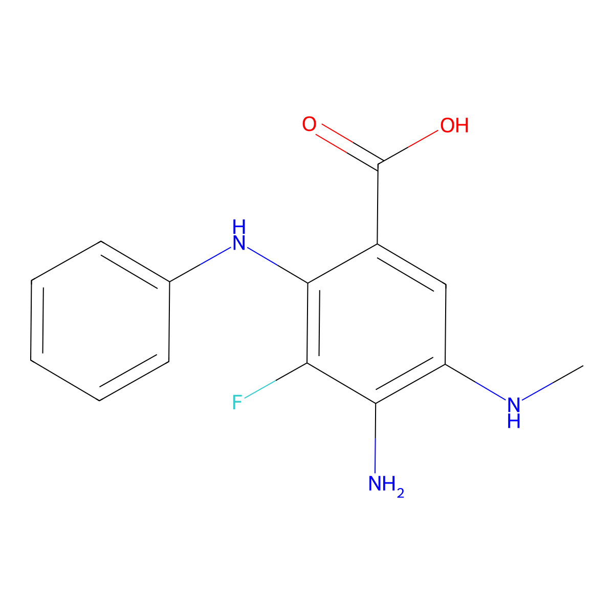 4-Amino-3-fluoro-5-(methylamino)-2-(phenylamino)benzoic acid molecular structure, CAS 1795067-87-6
