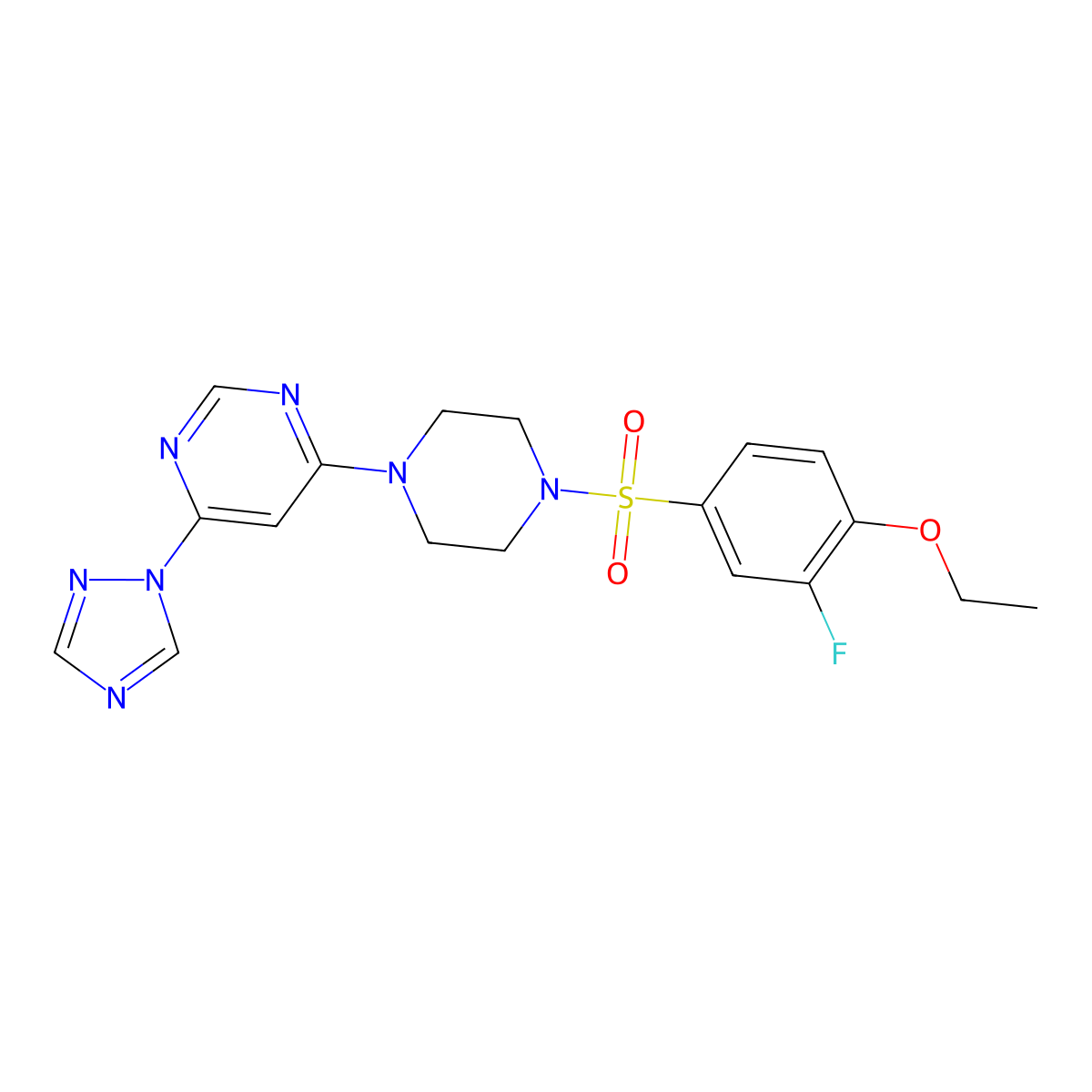 4-(4-((4-ethoxy-3-fluorophenyl)sulfonyl)piperazin-1-yl)-6-(1H-1,2,4-triazol-1-yl)pyrimidine molecular structure, CAS 1795083-39-4