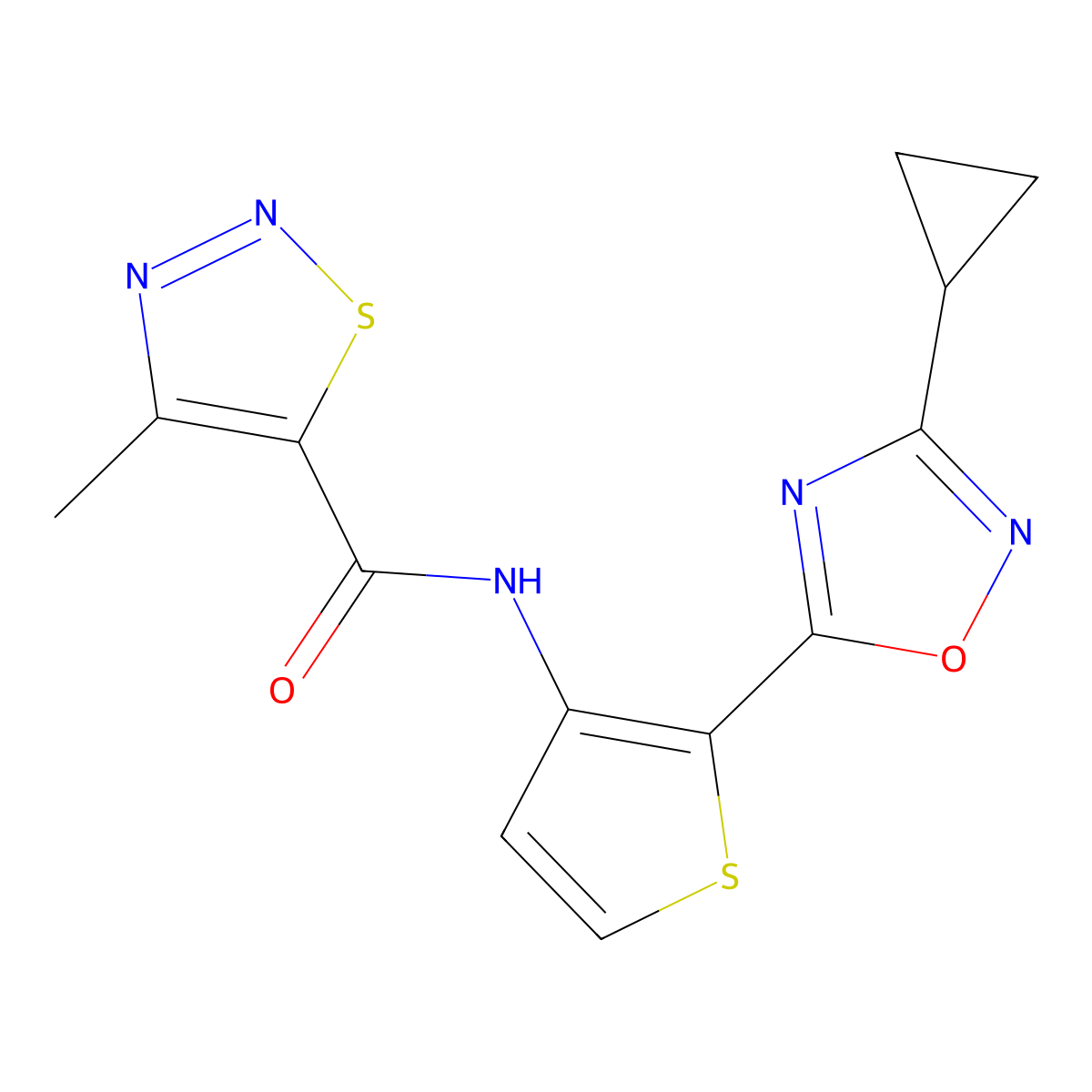 N-[2-(3-cyclopropyl-1,2,4-oxadiazol-5-yl)thiophen-3-yl]-4-methyl-1,2,3-thiadiazole-5-carboxamide molecular structure, CAS 1795083-45-2