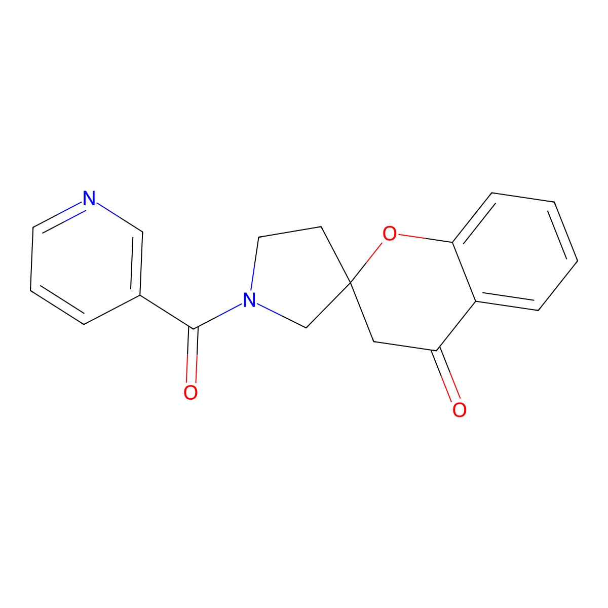 1'-(Pyridine-3-carbonyl)-3,4-dihydrospiro[1-benzopyran-2,3'-pyrrolidine]-4-one molecular structure, CAS 1795083-49-6