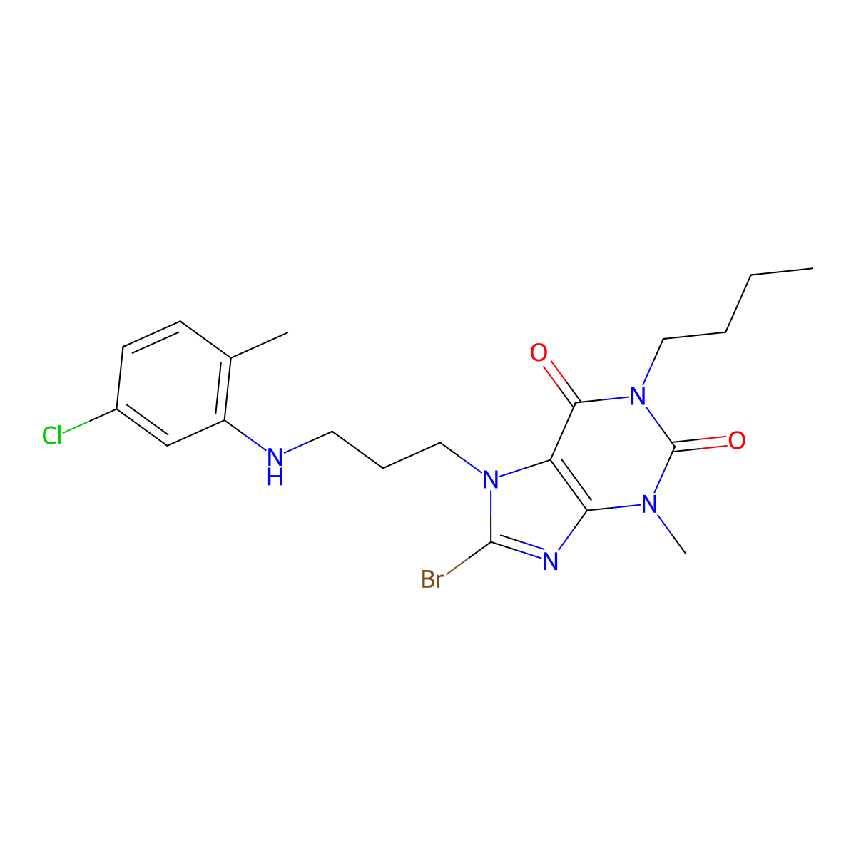 8-bromo-1-butyl-7-{3-[(5-chloro-2-methylphenyl)amino]propyl}-3-methyl-2,3,6,7-tetrahydro-1H-purine-2,6-dione molecular structure, CAS 1795083-56-5