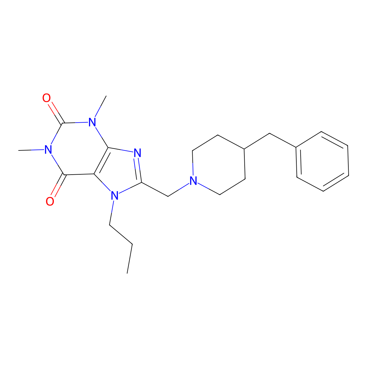 8-[(4-benzylpiperidin-1-yl)methyl]-1,3-dimethyl-7-propyl-2,3,6,7-tetrahydro-1H-purine-2,6-dione molecular structure, CAS 1795083-64-5