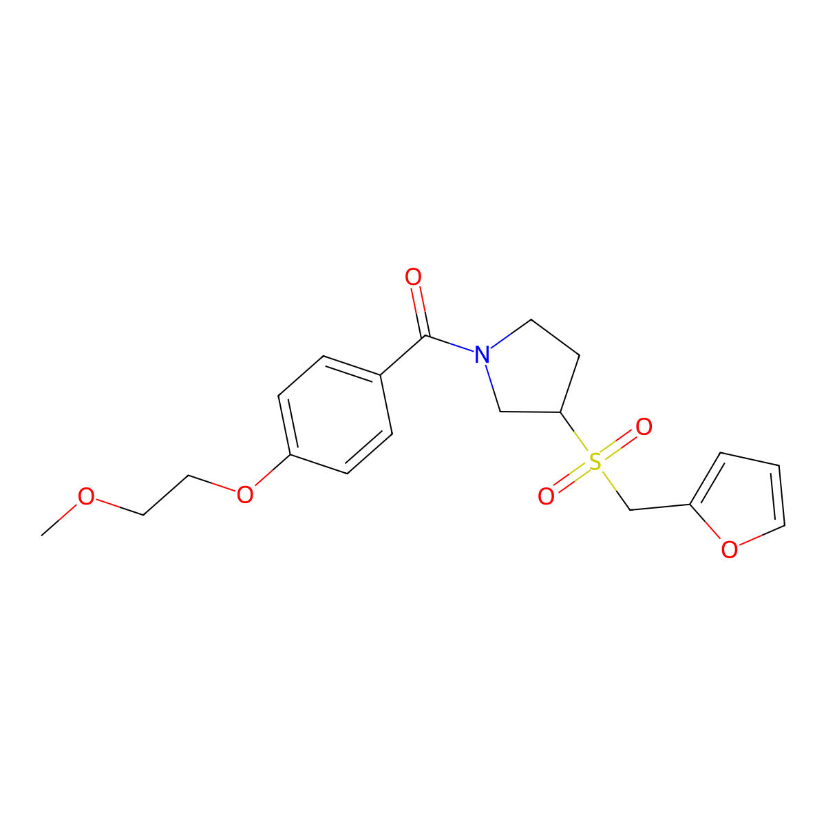 (3-((Furan-2-ylmethyl)sulfonyl)pyrrolidin-1-yl)(4-(2-methoxyethoxy)phenyl)methanone molecular structure, CAS 1795083-76-9