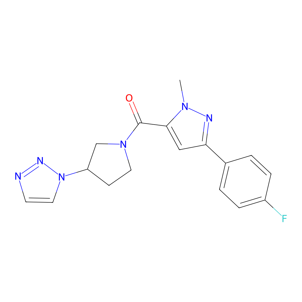 (3-(1H-1,2,3-triazol-1-yl)pyrrolidin-1-yl)(3-(4-fluorophenyl)-1-methyl-1H-pyrazol-5-yl)methanone molecular structure, CAS 1795083-89-4