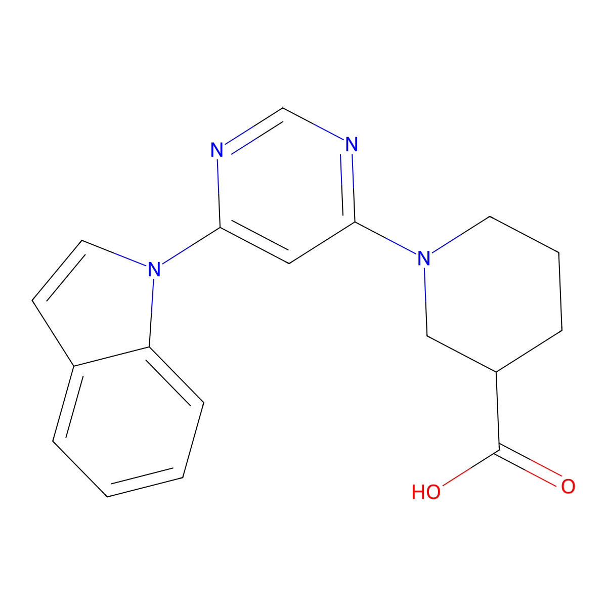 1-(6-(1H-indol-1-yl)pyrimidin-4-yl)piperidine-3-carboxylic acid molecular structure, CAS 1795083-99-6