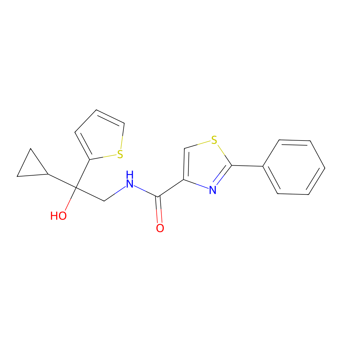 N-(2-cyclopropyl-2-hydroxy-2-(thiophen-2-yl)ethyl)-2-phenylthiazole-4-carboxamide molecular structure, CAS 1795084-05-7