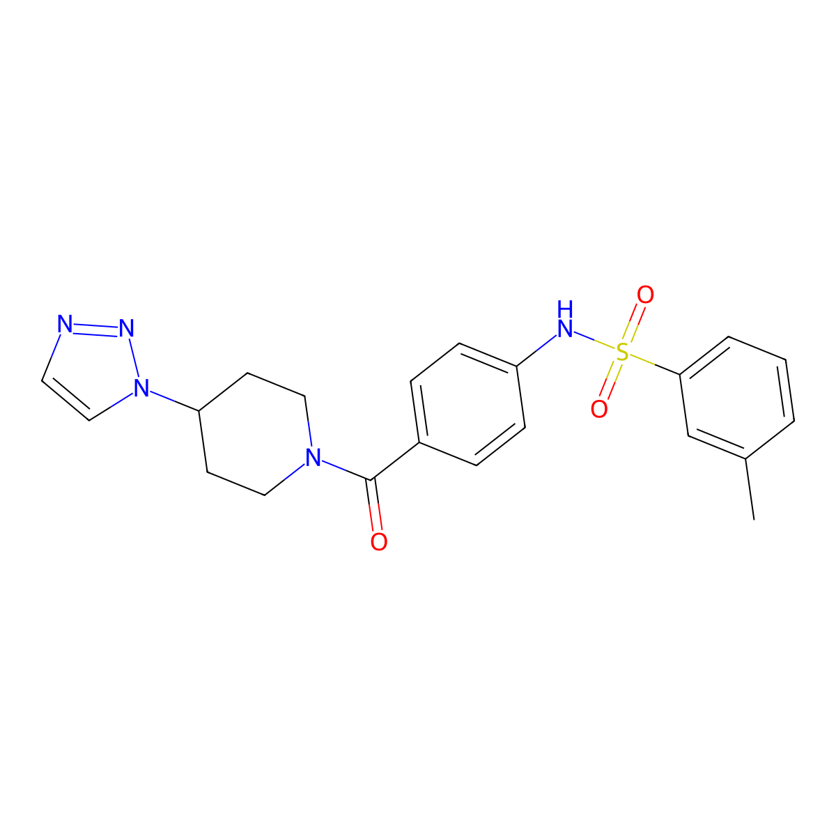 N-(4-(4-(1H-1,2,3-triazol-1-yl)piperidine-1-carbonyl)phenyl)-3-methylbenzenesulfonamide molecular structure, CAS 1795084-33-1