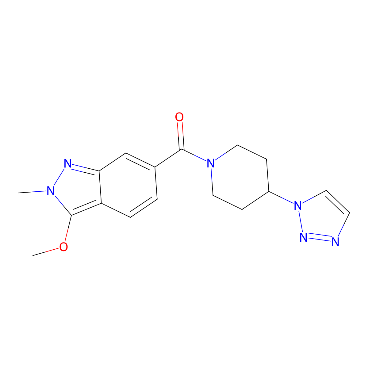 (4-(1H-1,2,3-triazol-1-yl)piperidin-1-yl)(3-methoxy-2-methyl-2H-indazol-6-yl)methanone molecular structure, CAS 1795084-42-2