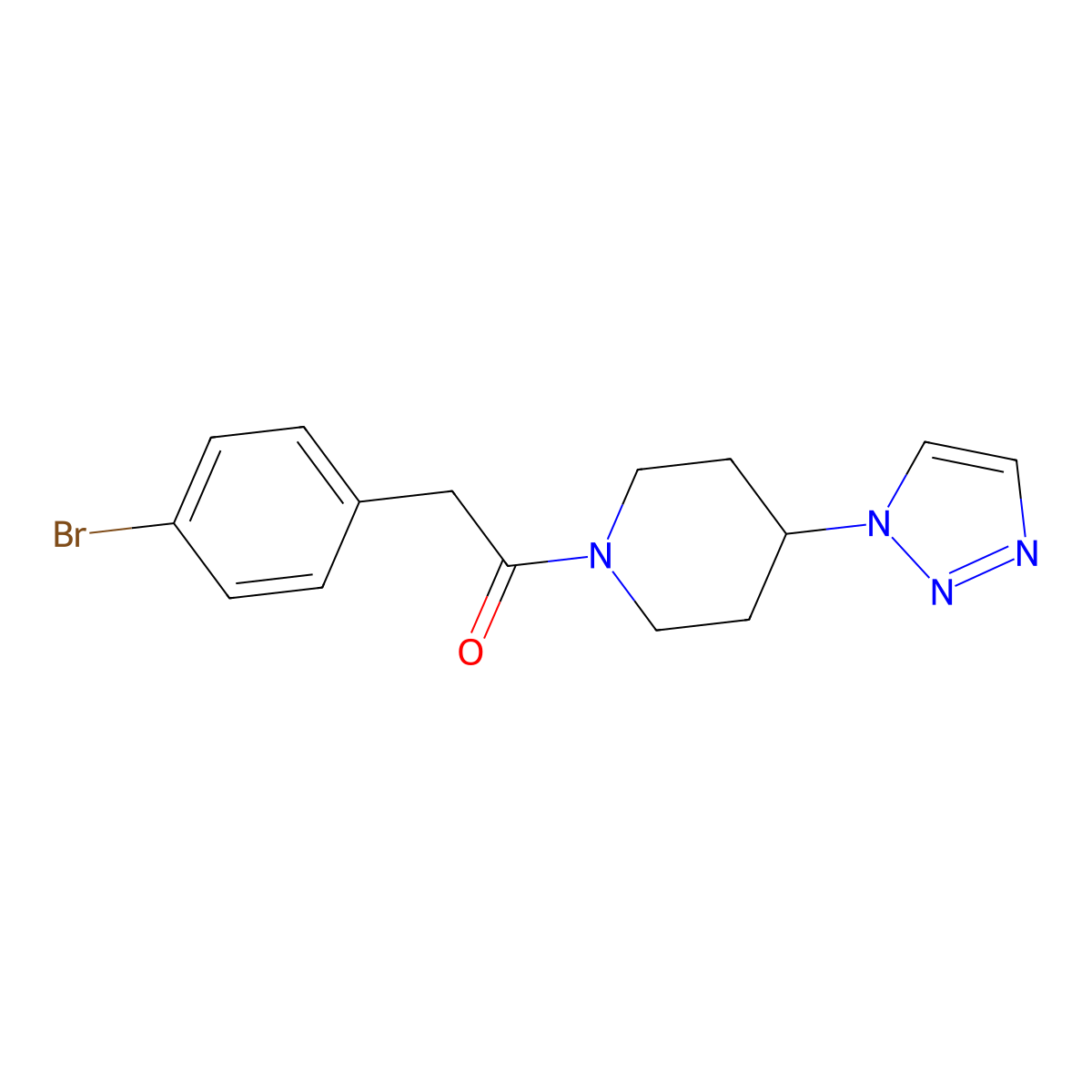 1-(4-(1H-1,2,3-triazol-1-yl)piperidin-1-yl)-2-(4-bromophenyl)ethanone molecular structure, CAS 1795084-51-3