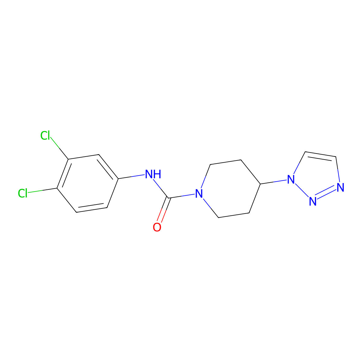 N-(3,4-dichlorophenyl)-4-(1H-1,2,3-triazol-1-yl)piperidine-1-carboxamide molecular structure, CAS 1795084-58-0
