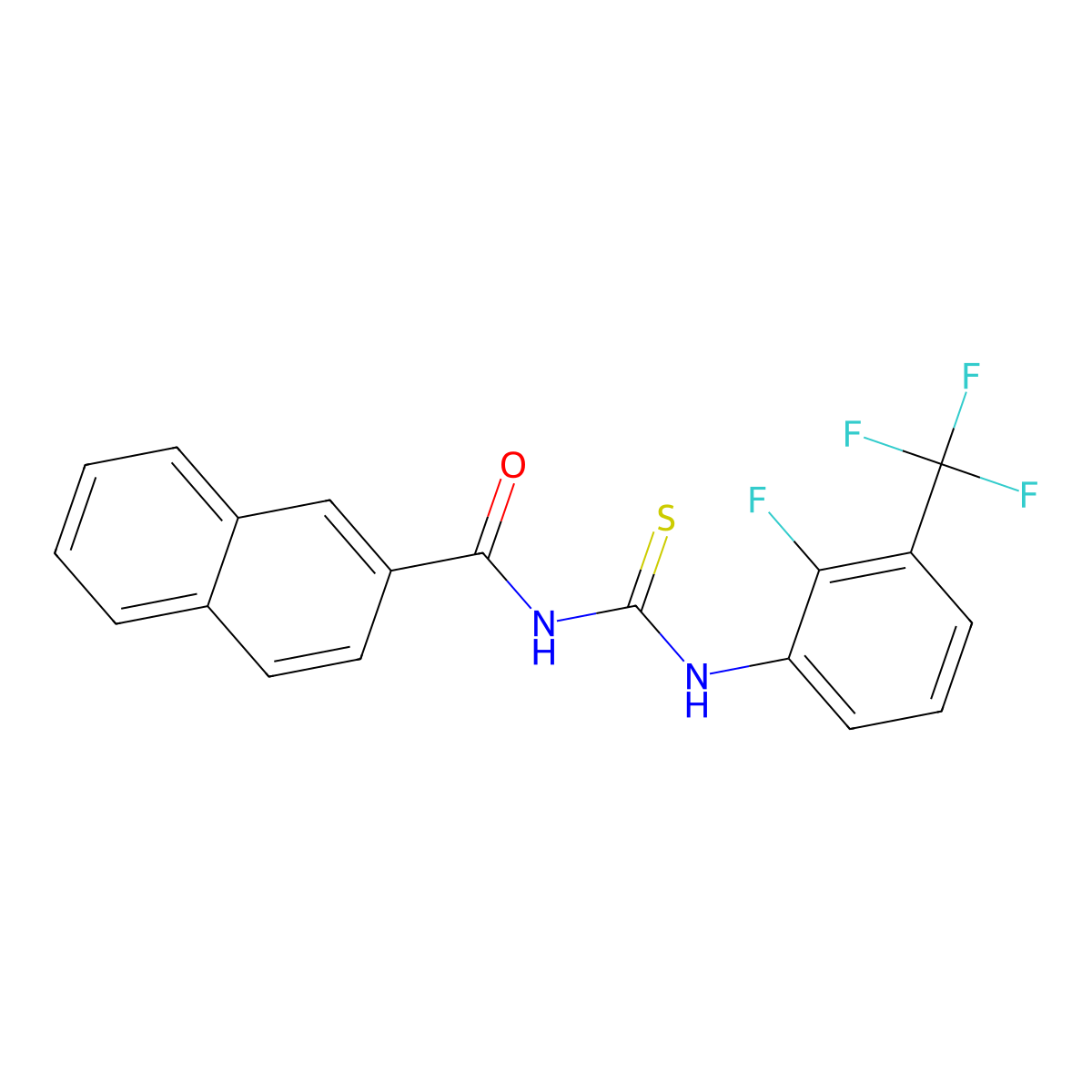 N-((2-fluoro-3-(trifluoromethyl)phenyl)carbamothioyl)-2-naphthamide molecular structure, CAS 1795084-68-2