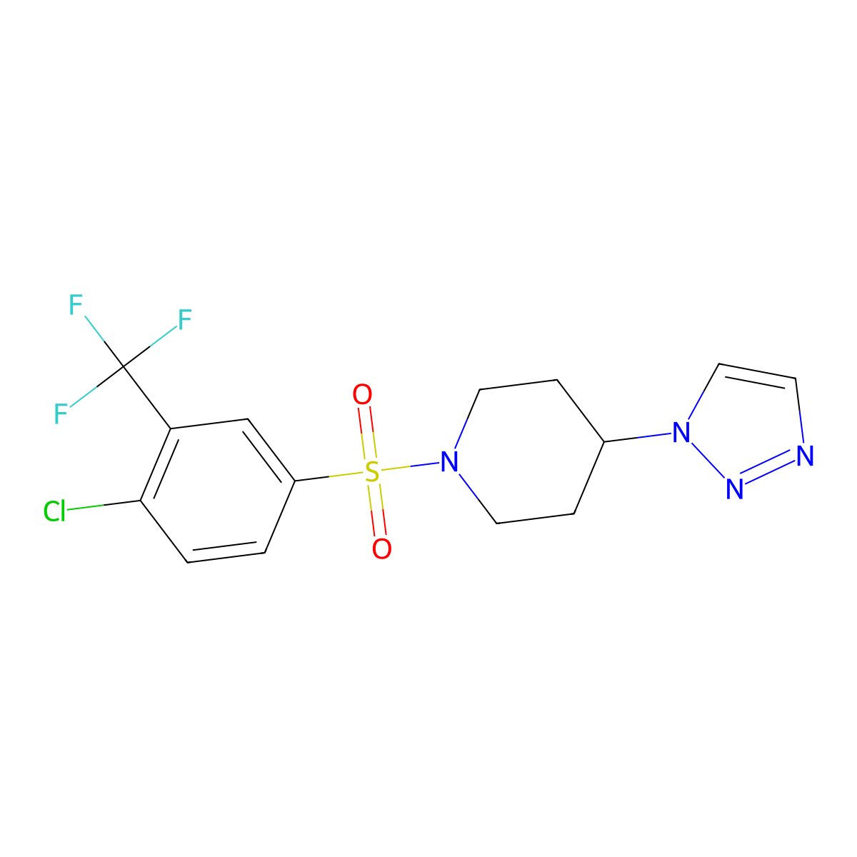 1-((4-chloro-3-(trifluoromethyl)phenyl)sulfonyl)-4-(1H-1,2,3-triazol-1-yl)piperidine molecular structure, CAS 1795084-80-8