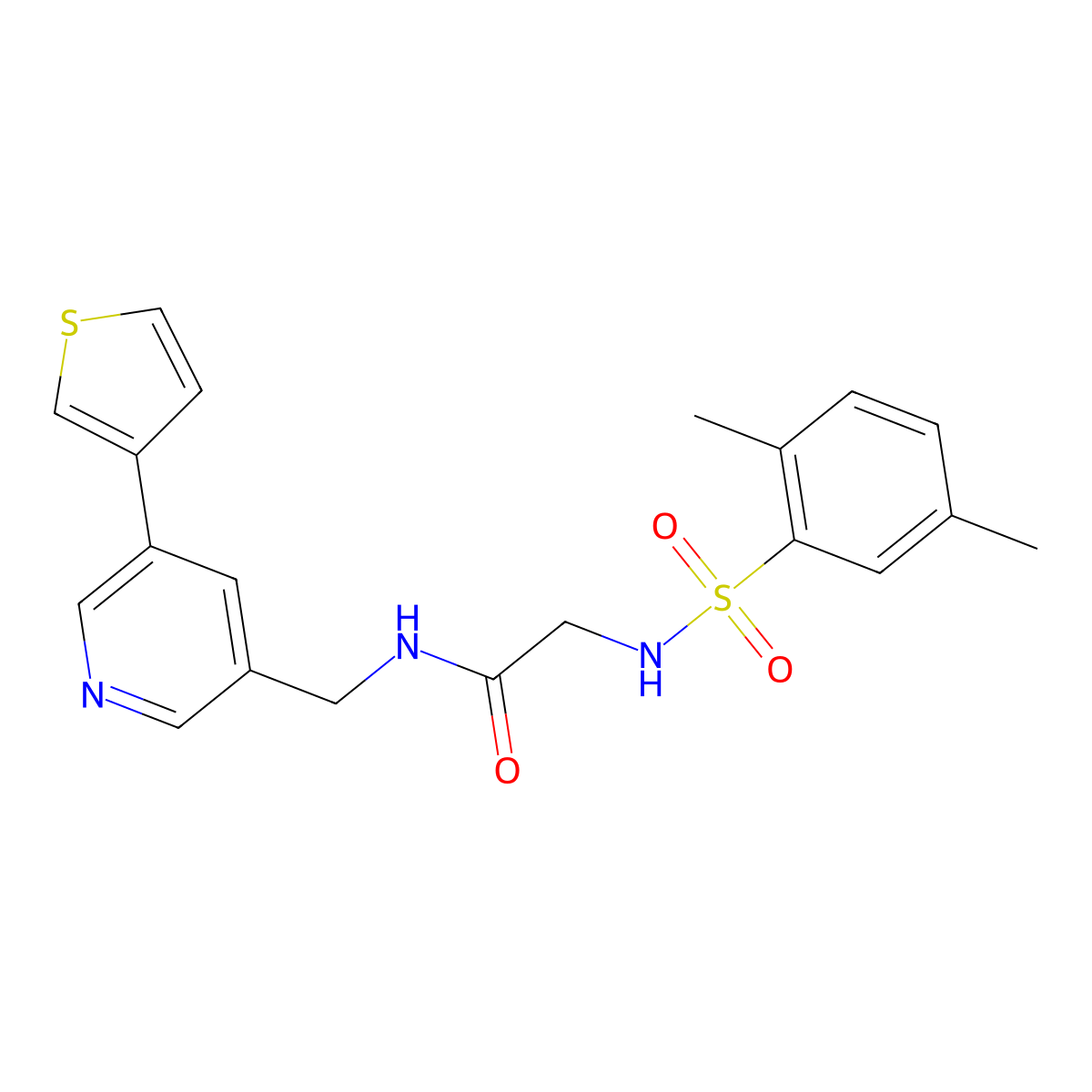 2-(2,5-dimethylbenzenesulfonamido)-N-{[5-(thiophen-3-yl)pyridin-3-yl]methyl}acetamide molecular structure, CAS 1795084-91-1
