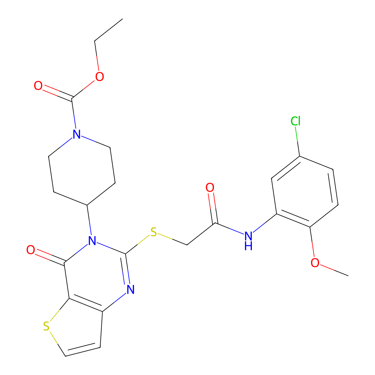 ethyl 4-(2-((2-((5-chloro-2-methoxyphenyl)amino)-2-oxoethyl)thio)-4-oxothieno[3,2-d]pyrimidin-3(4H)-yl)piperidine-1-carboxylate molecular structure, CAS 1795085-01-6