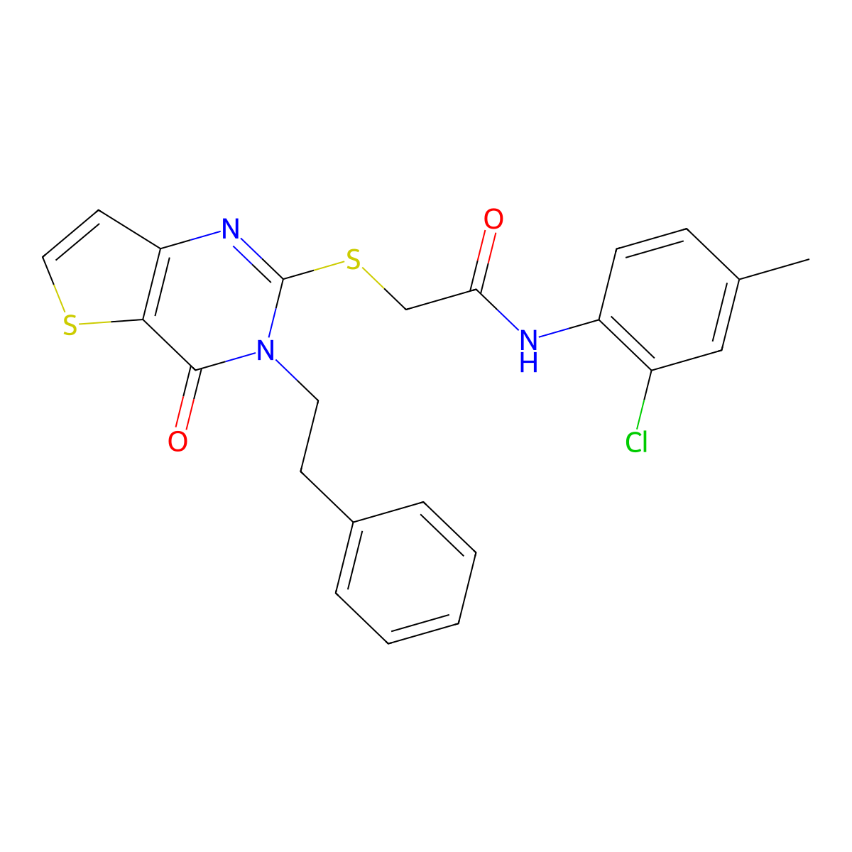 N-(2-chloro-4-methylphenyl)-2-((4-oxo-3-phenethyl-3,4-dihydrothieno[3,2-d]pyrimidin-2-yl)thio)acetamide molecular structure, CAS 1795085-16-3