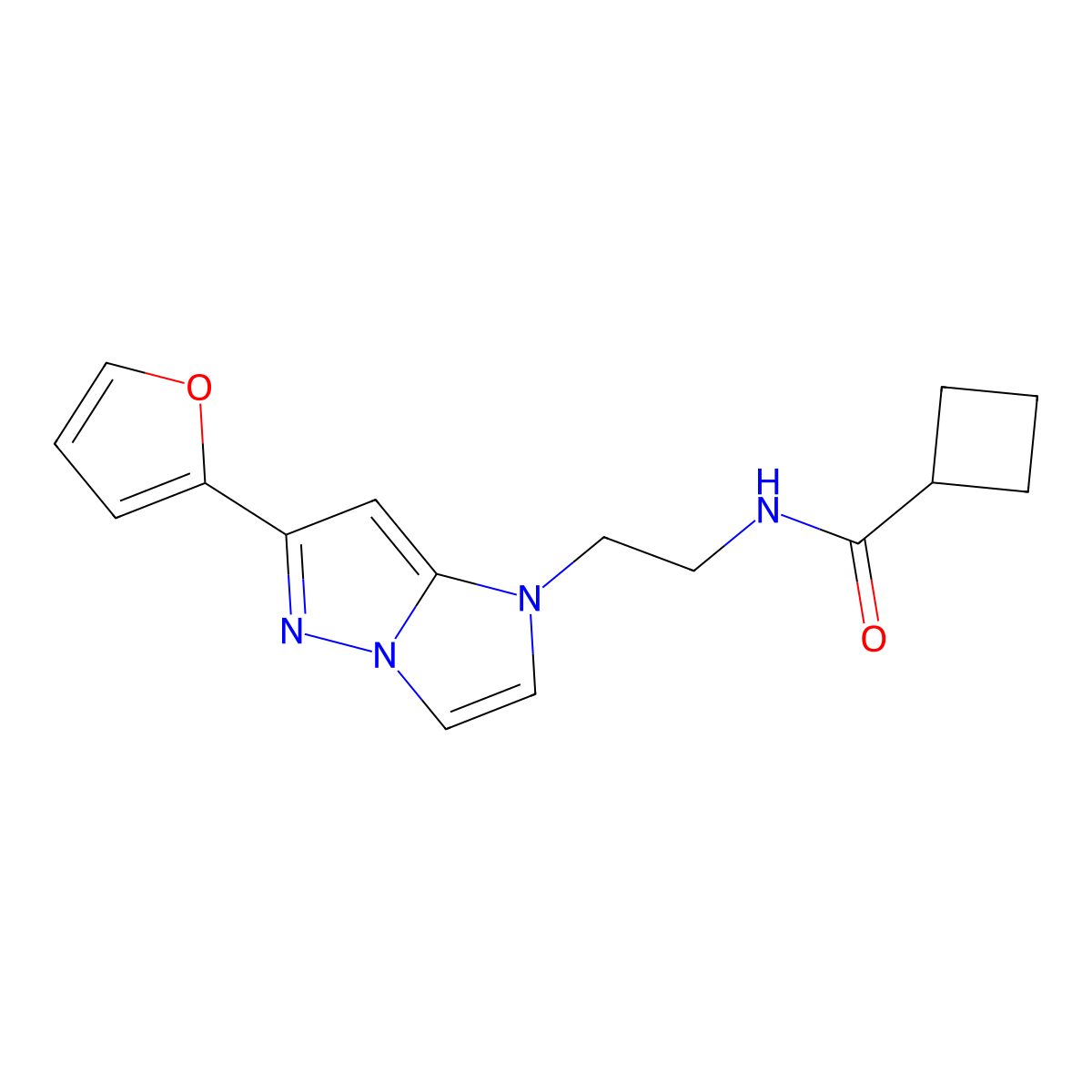 N-(2-(6-(furan-2-yl)-1H-imidazo[1,2-b]pyrazol-1-yl)ethyl)cyclobutanecarboxamide molecular structure, CAS 1795085-76-5
