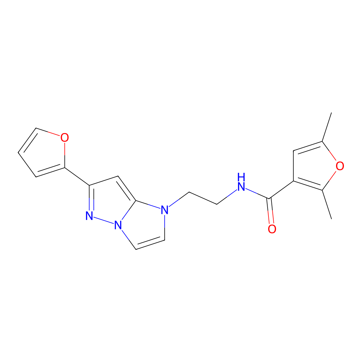 N-(2-(6-(furan-2-yl)-1H-imidazo[1,2-b]pyrazol-1-yl)ethyl)-2,5-dimethylfuran-3-carboxamide molecular structure, CAS 1795085-92-5
