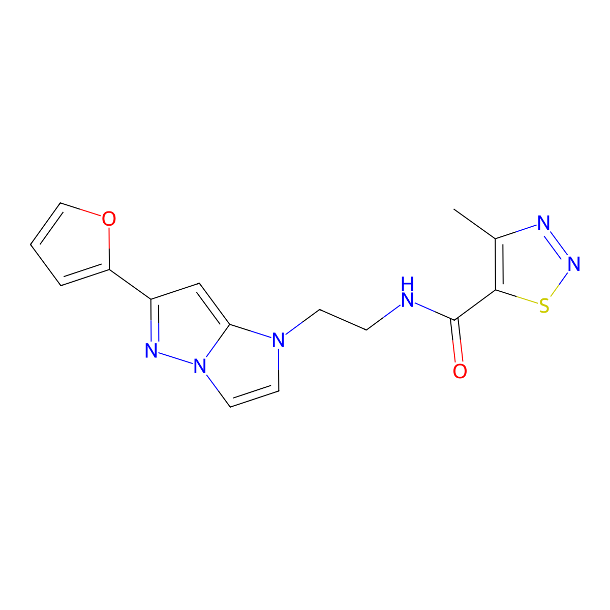 N-(2-(6-(furan-2-yl)-1H-imidazo[1,2-b]pyrazol-1-yl)ethyl)-4-methyl-1,2,3-thiadiazole-5-carboxamide molecular structure, CAS 1795086-01-9