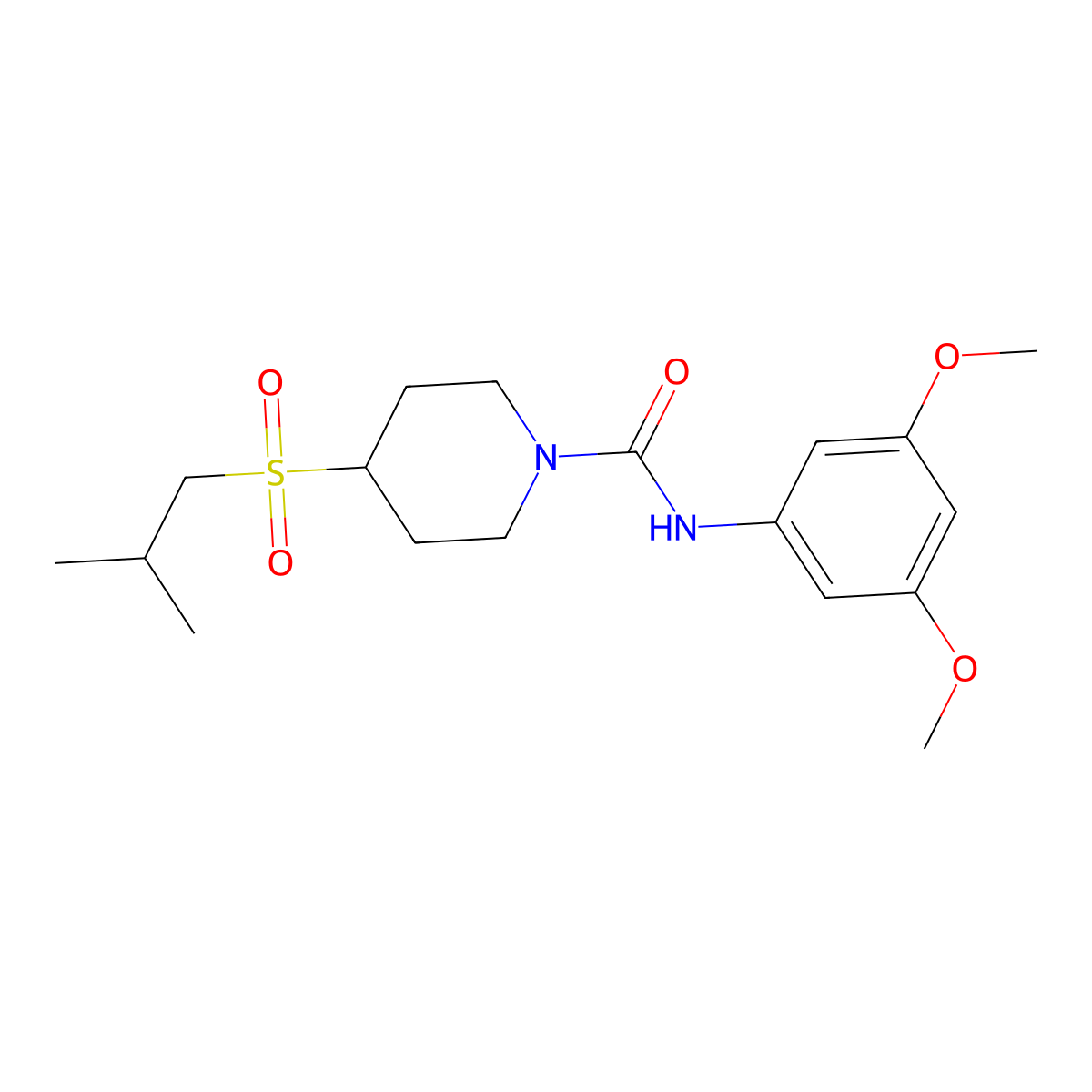 N-(3,5-dimethoxyphenyl)-4-(isobutylsulfonyl)piperidine-1-carboxamide molecular structure, CAS 1795086-15-5
