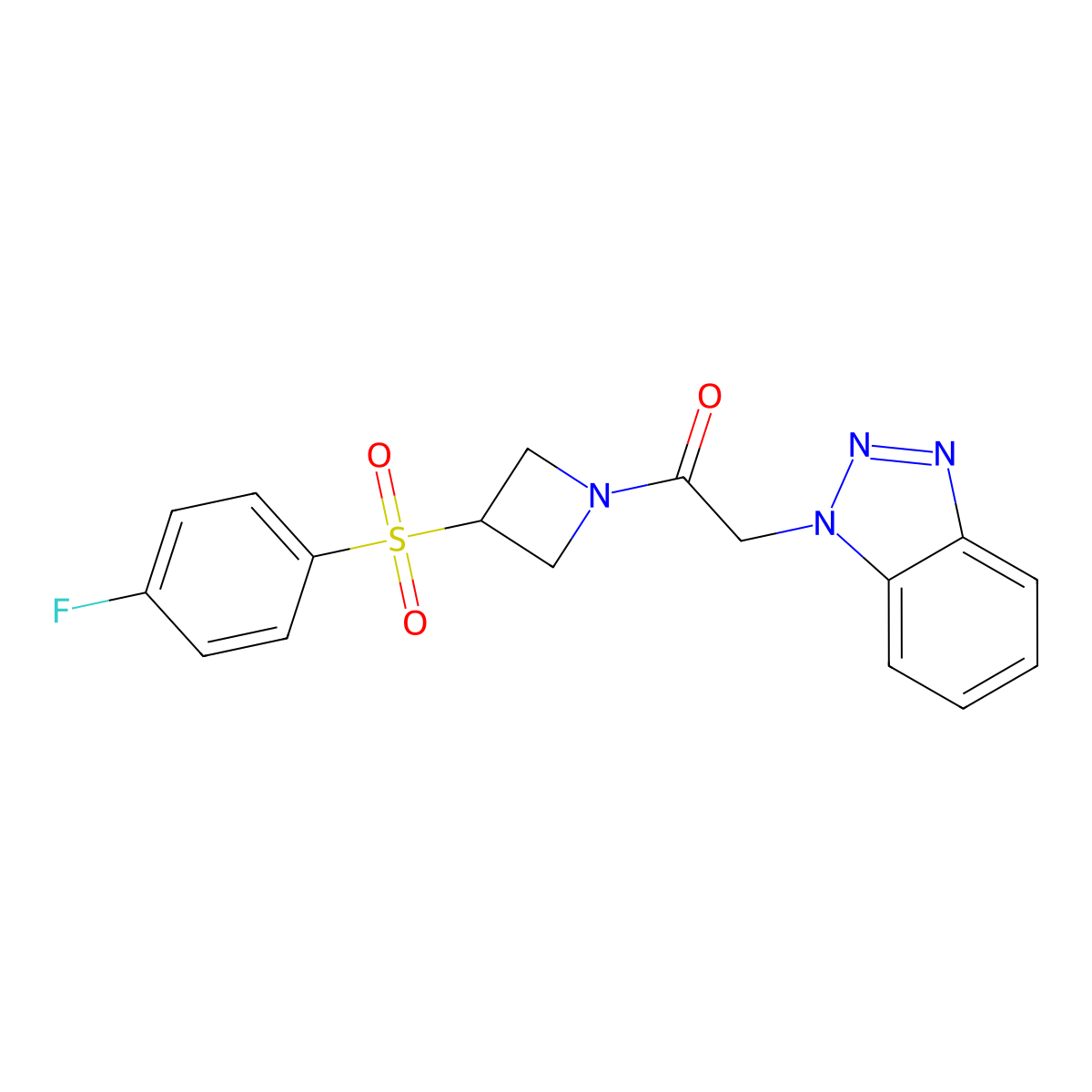 2-(1H-benzo[d][1,2,3]triazol-1-yl)-1-(3-((4-fluorophenyl)sulfonyl)azetidin-1-yl)ethanone molecular structure, CAS 1795086-28-0