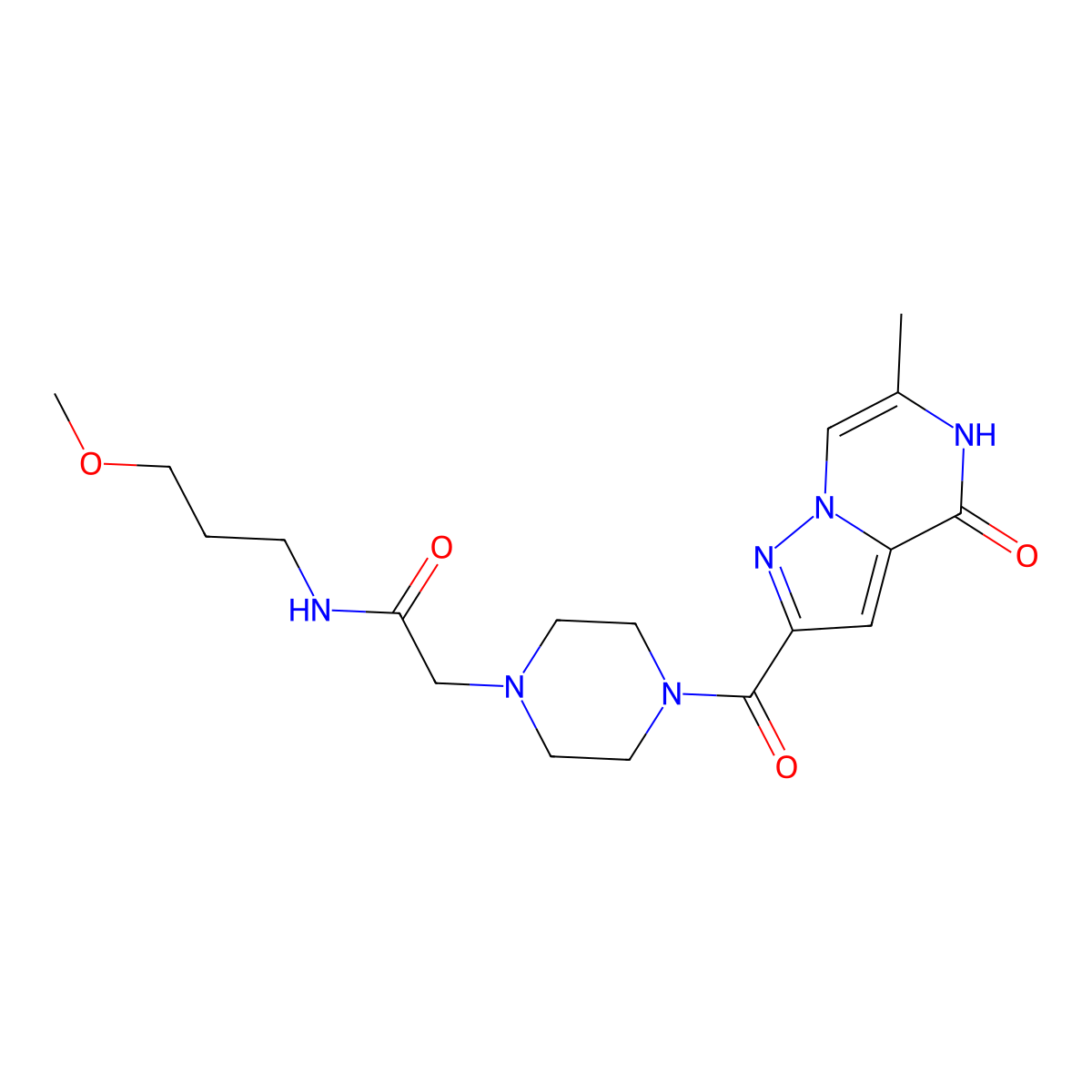 N-(3-methoxypropyl)-2-(4-(6-methyl-4-oxo-4,5-dihydropyrazolo[1,5-a]pyrazine-2-carbonyl)piperazin-1-yl)acetamide molecular structure, CAS 1795086-45-1
