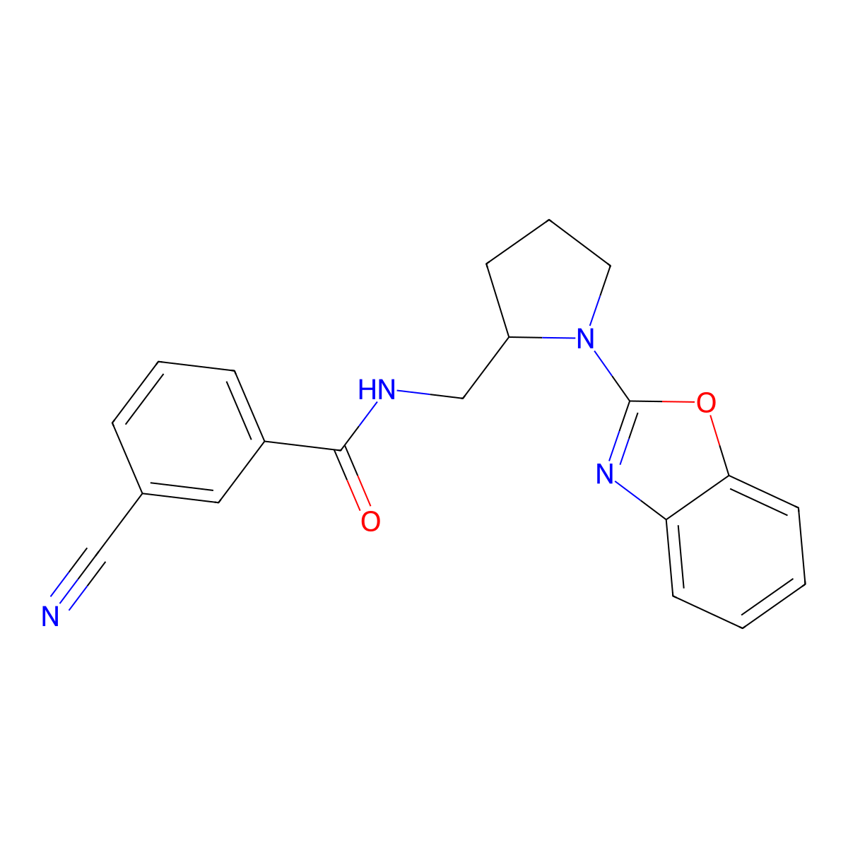 N-((1-(benzo[d]oxazol-2-yl)pyrrolidin-2-yl)methyl)-3-cyanobenzamide molecular structure, CAS 1795086-50-8