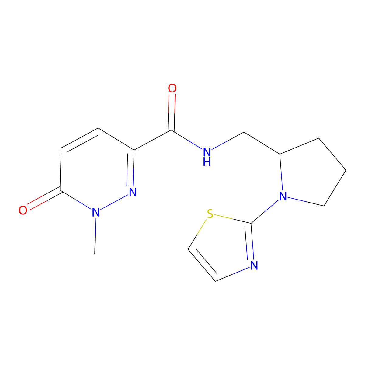 1-methyl-6-oxo-N-((1-(thiazol-2-yl)pyrrolidin-2-yl)methyl)-1,6-dihydropyridazine-3-carboxamide molecular structure, CAS 1795086-55-3