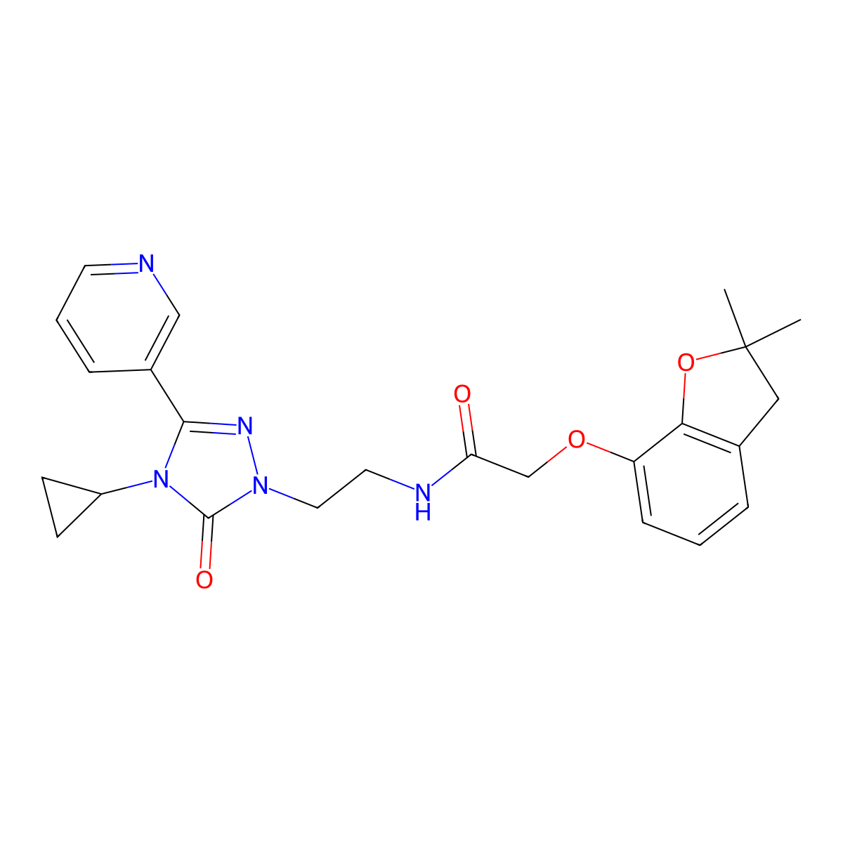 N-(2-(4-cyclopropyl-5-oxo-3-(pyridin-3-yl)-4,5-dihydro-1H-1,2,4-triazol-1-yl)ethyl)-2-((2,2-dimethyl-2,3-dihydrobenzofuran-7-yl)oxy)acetamide molecular structure, CAS 1795086-56-4