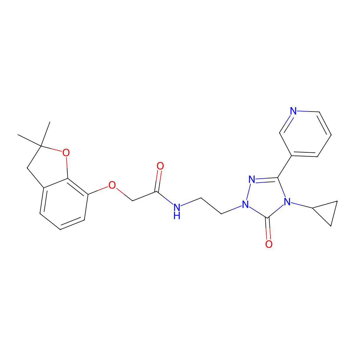 N-(2-(4-cyclopropyl-5-oxo-3-(pyridin-3-yl)-4,5-dihydro-1H-1,2,4-triazol-1-yl)ethyl)-2-((2,2-dimethyl-2,3-dihydrobenzofuran-7-yl)oxy)acetamide molecular structure, CAS 1795086-56-4