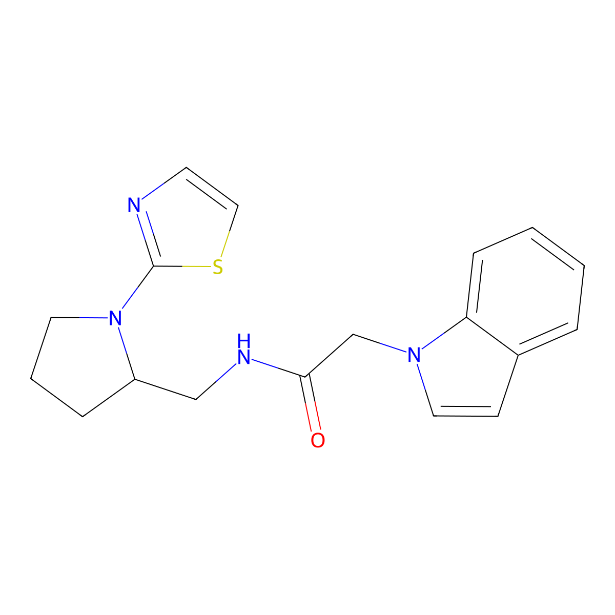 2-(1H-indol-1-yl)-N-((1-(thiazol-2-yl)pyrrolidin-2-yl)methyl)acetamide molecular structure, CAS 1795086-61-1