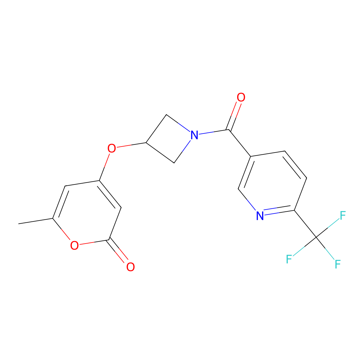 6-methyl-4-((1-(6-(trifluoromethyl)nicotinoyl)azetidin-3-yl)oxy)-2H-pyran-2-one molecular structure, CAS 1795086-74-6