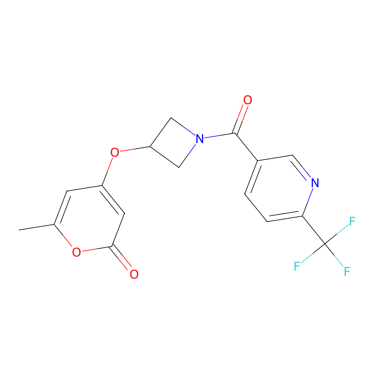 6-methyl-4-((1-(6-(trifluoromethyl)nicotinoyl)azetidin-3-yl)oxy)-2H-pyran-2-one molecular structure, CAS 1795086-74-6