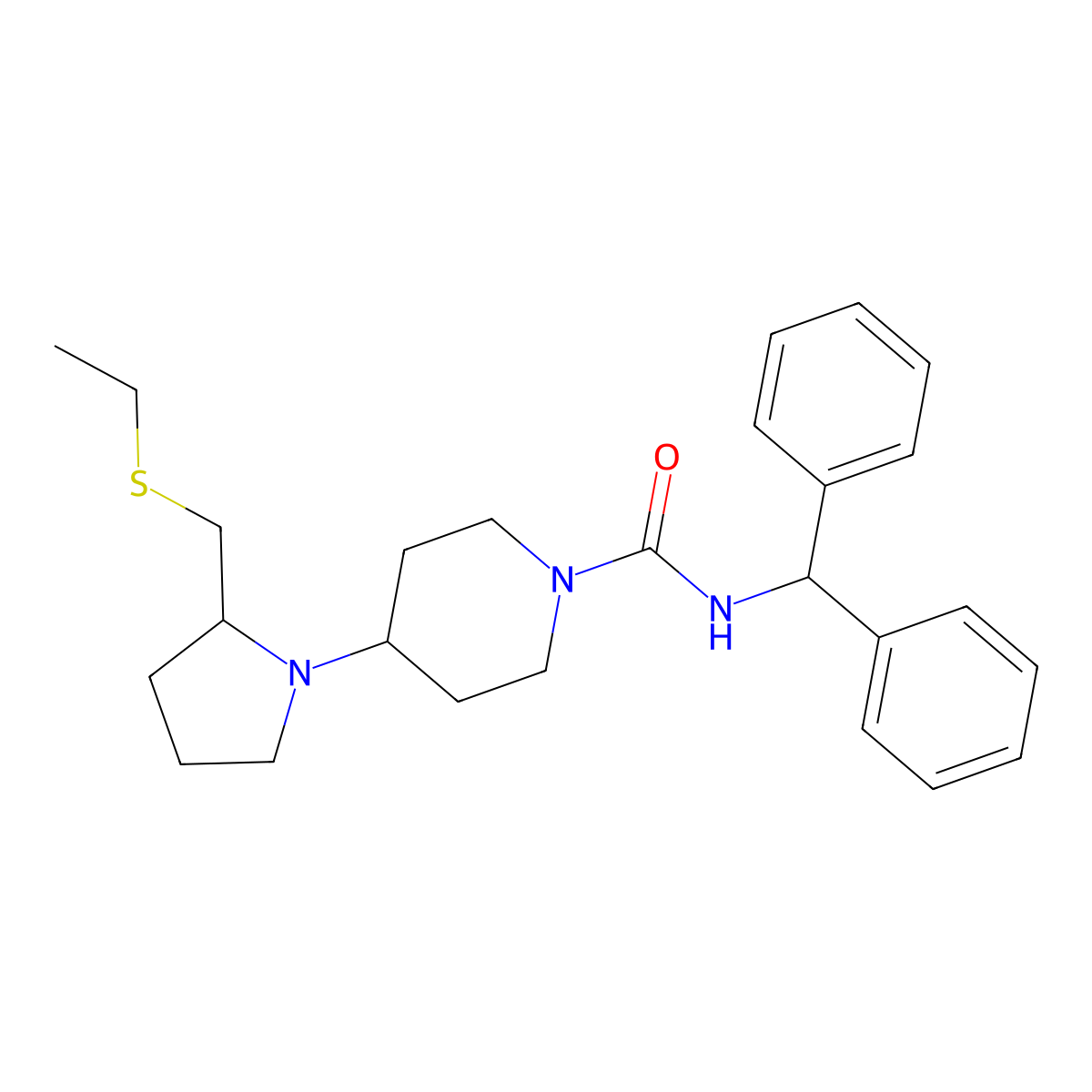 N-benzhydryl-4-(2-((ethylthio)methyl)pyrrolidin-1-yl)piperidine-1-carboxamide molecular structure, CAS 1795086-82-6