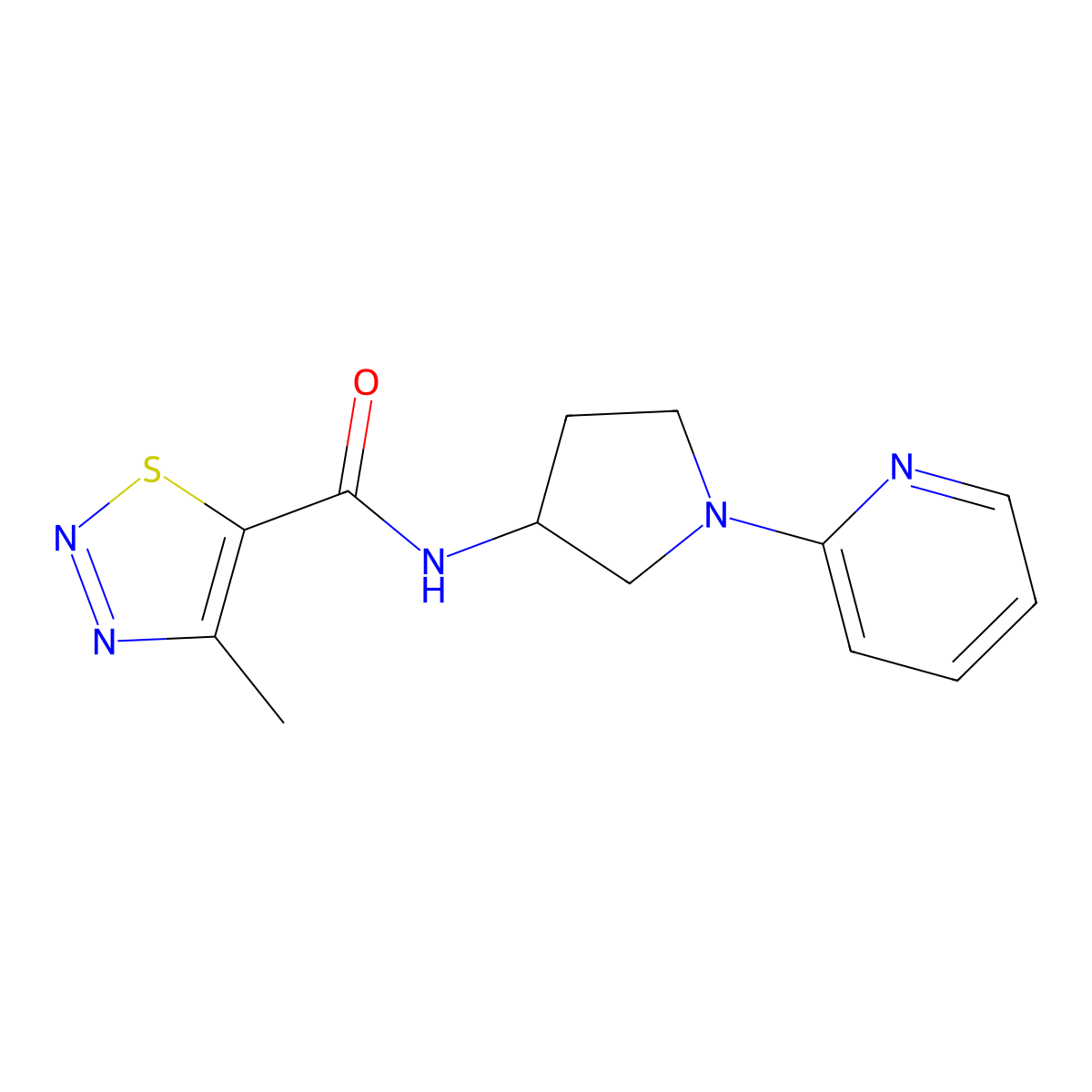 4-methyl-N-[1-(pyridin-2-yl)pyrrolidin-3-yl]-1,2,3-thiadiazole-5-carboxamide molecular structure, CAS 1795086-88-2