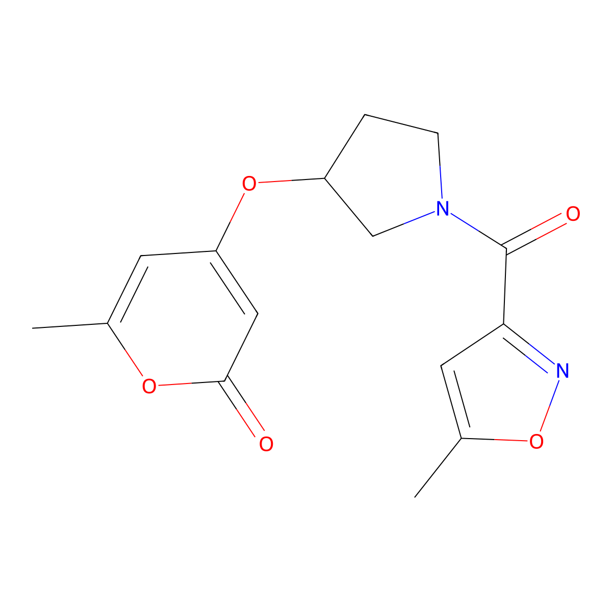 6-methyl-4-((1-(5-methylisoxazole-3-carbonyl)pyrrolidin-3-yl)oxy)-2H-pyran-2-one molecular structure, CAS 1795087-07-8