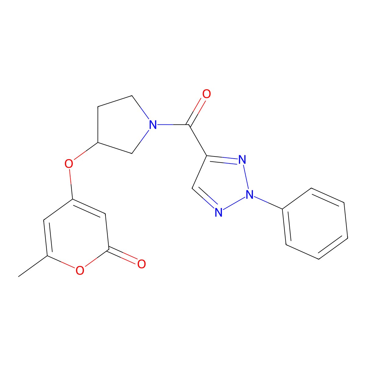 6-methyl-4-{[1-(2-phenyl-2H-1,2,3-triazole-4-carbonyl)pyrrolidin-3-yl]oxy}-2H-pyran-2-one molecular structure, CAS 1795087-11-4