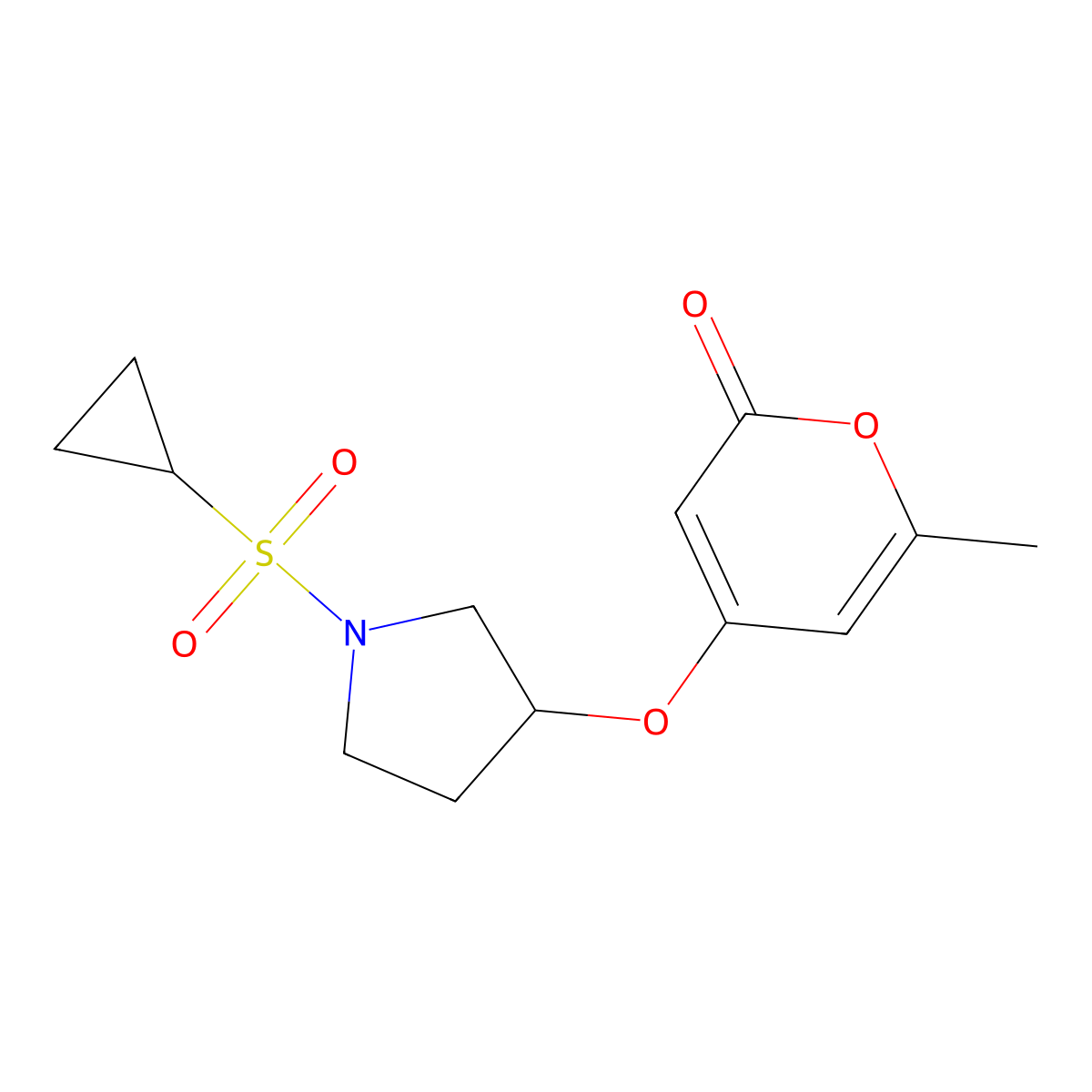 4-((1-(cyclopropylsulfonyl)pyrrolidin-3-yl)oxy)-6-methyl-2H-pyran-2-one molecular structure, CAS 1795087-17-0