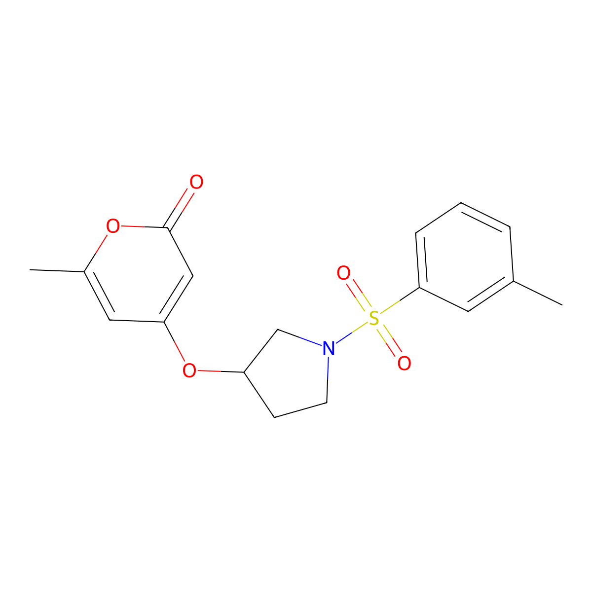 6-methyl-4-((1-(m-tolylsulfonyl)pyrrolidin-3-yl)oxy)-2H-pyran-2-one molecular structure, CAS 1795087-22-7