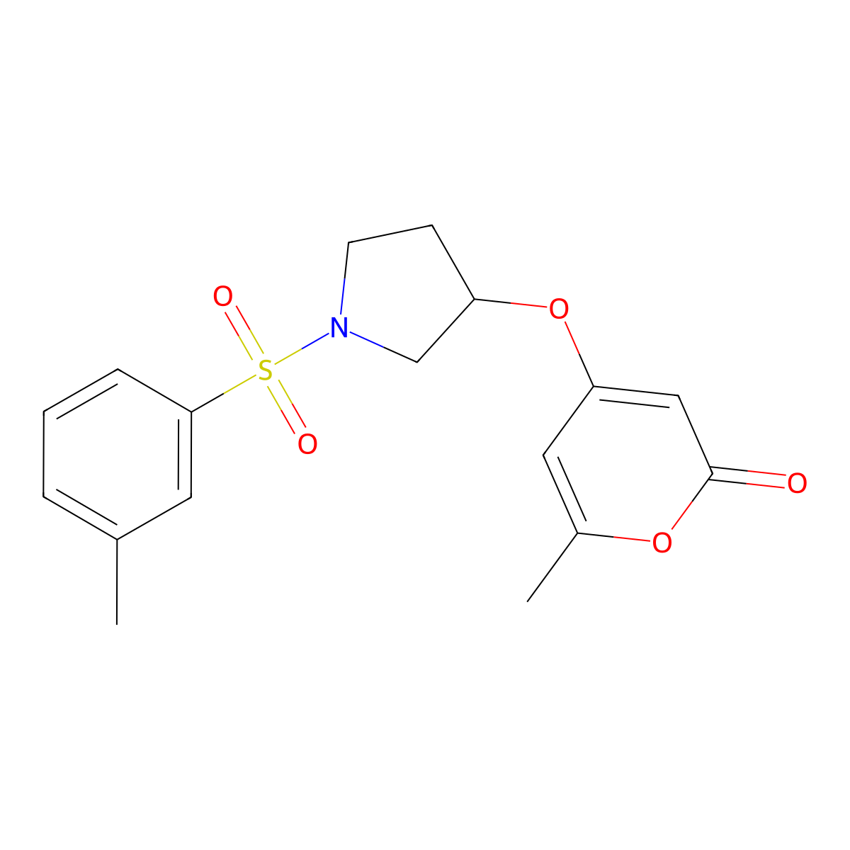 6-methyl-4-((1-(m-tolylsulfonyl)pyrrolidin-3-yl)oxy)-2H-pyran-2-one molecular structure, CAS 1795087-22-7