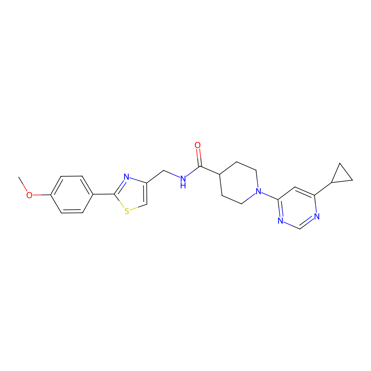 1-(6-cyclopropylpyrimidin-4-yl)-N-((2-(4-methoxyphenyl)thiazol-4-yl)methyl)piperidine-4-carboxamide molecular structure, CAS 1795087-35-2